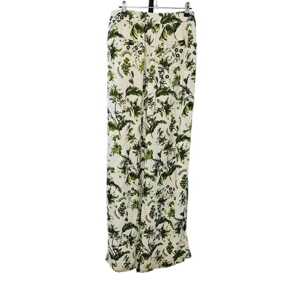 Anthropologie Pull-On Silky Pants, Green Floral Print, Wide Leg, Size 12 Tall - Picture 3 of 11